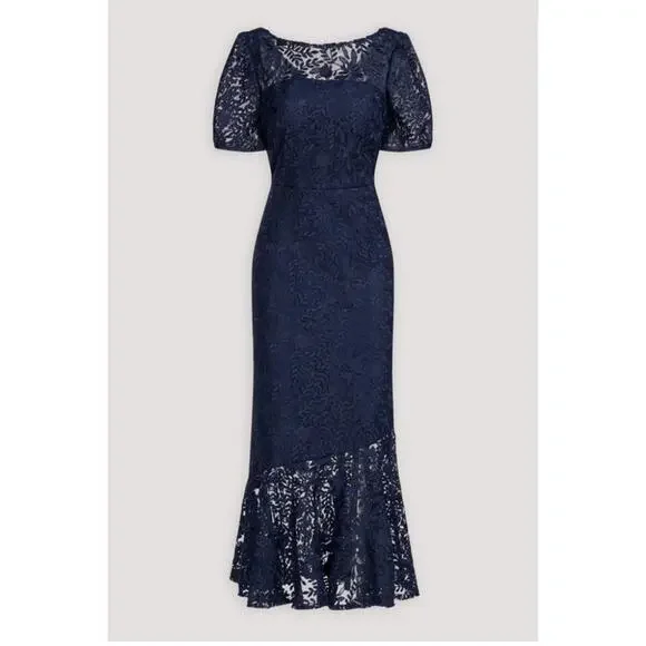 Kay Unger Portia Tea Length Dress in Midnight Blue - Picture 2 of 16